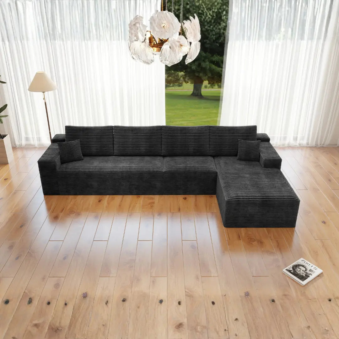 Flexo Corduroy Modular 4-Seat L-Shaped Sectional with Chaise