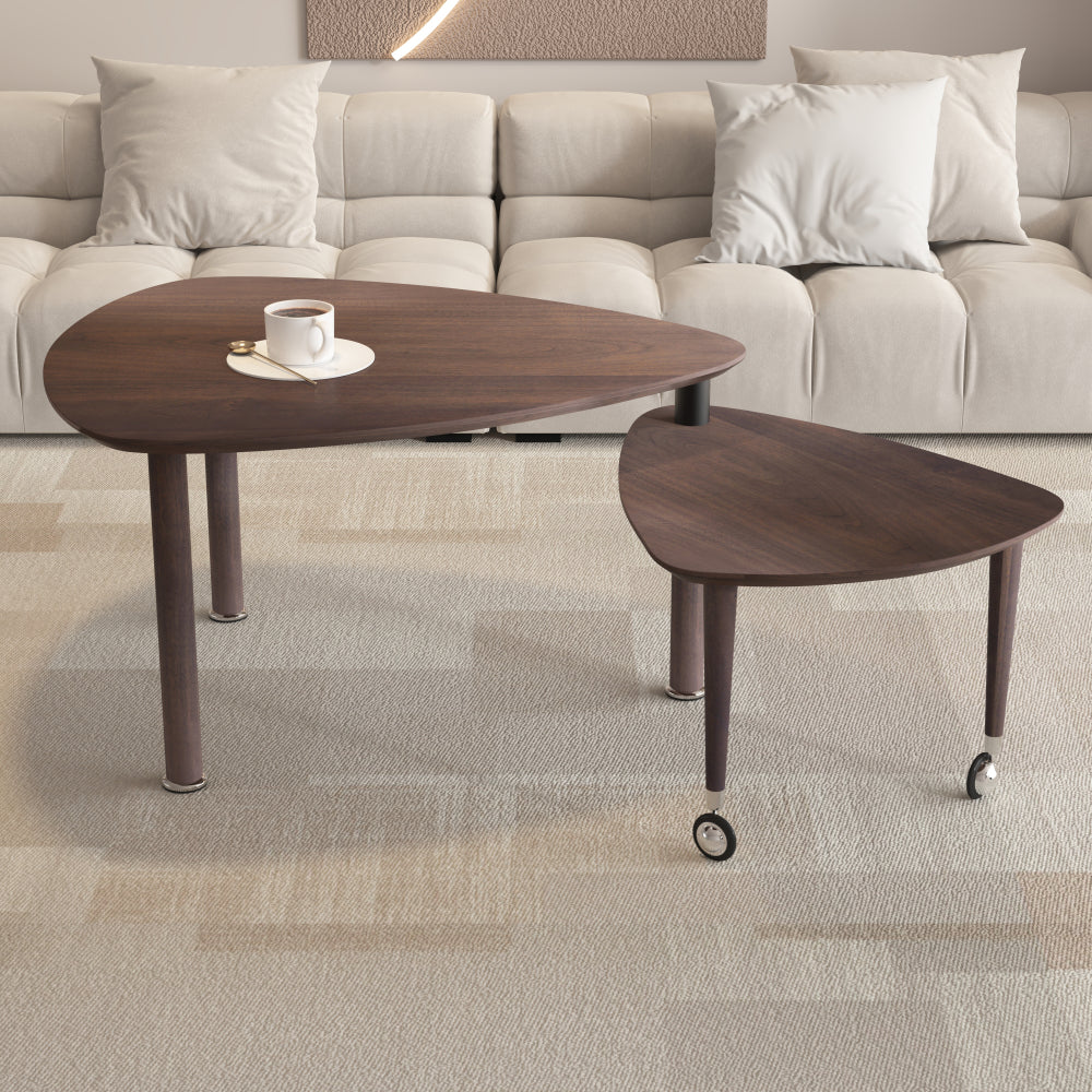 Rotatable Modern Round Wood Coffee Table for Living Room with Easy Assembly