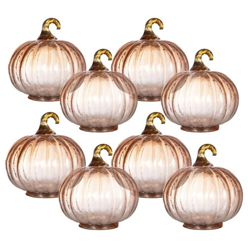 8pcs Orange Glass Pumpkins – Fall & Thanksgiving Decorations