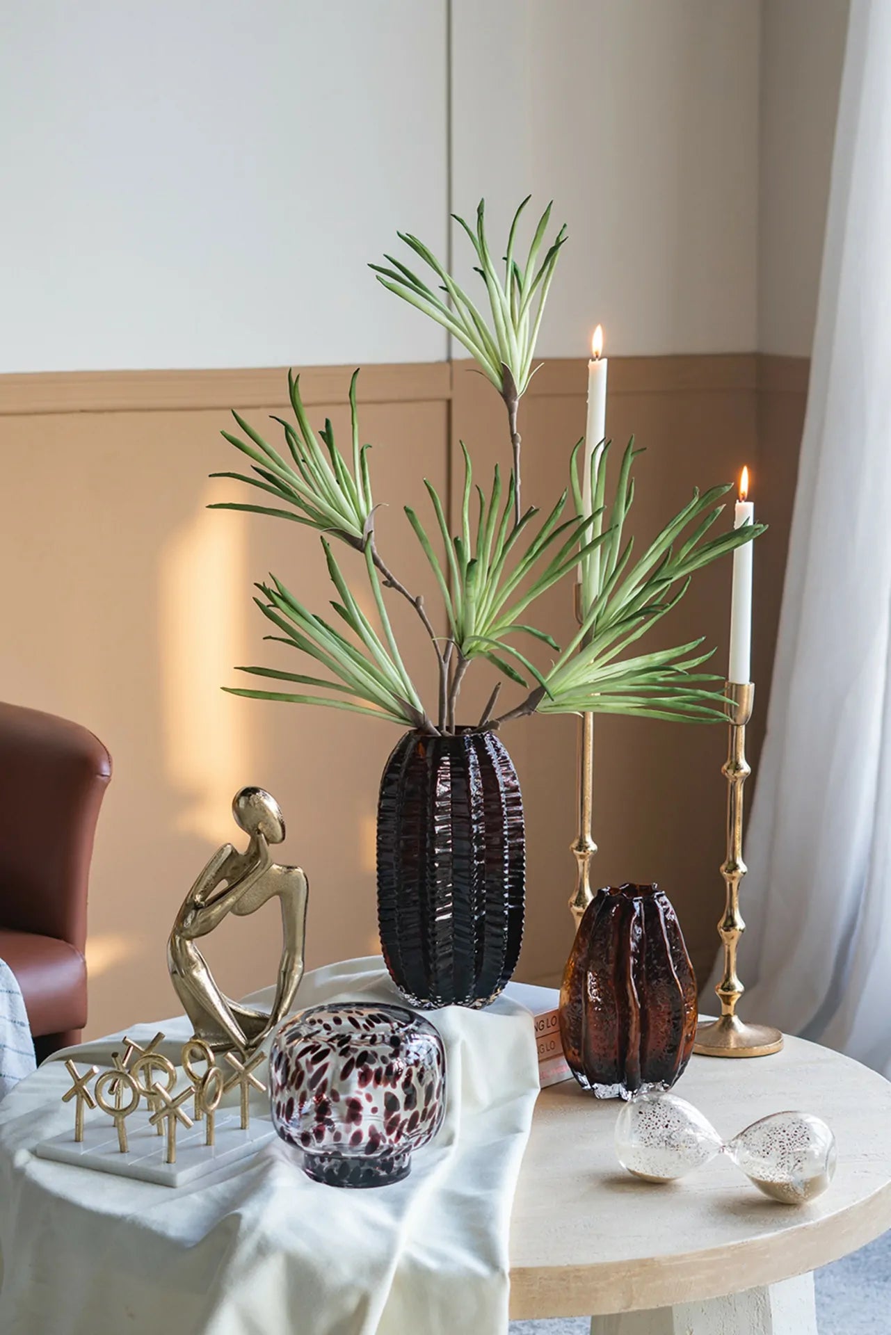 Amber Textured Cylinder Glass Vase 11 Inch Elegant Home Decor Centerpiece