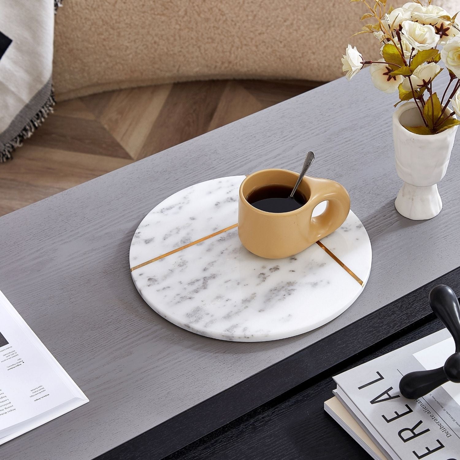 Arsino Marble Tray Accessory Valyōu Furniture White