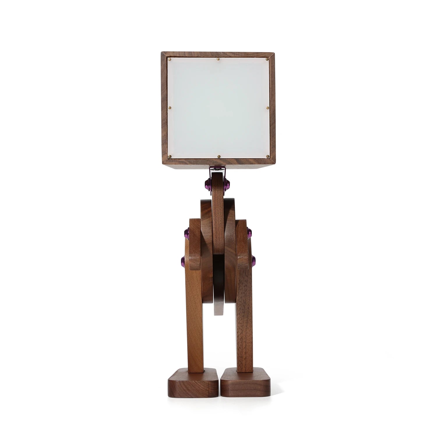 Wooden lamp with a square mirror on a white background