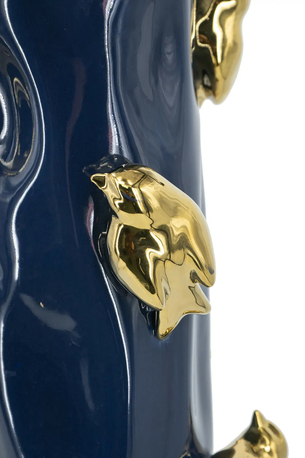 Blue Ceramic Tree Branch Vase with Gold Birds 15.5 Inch Elegant Home Decor