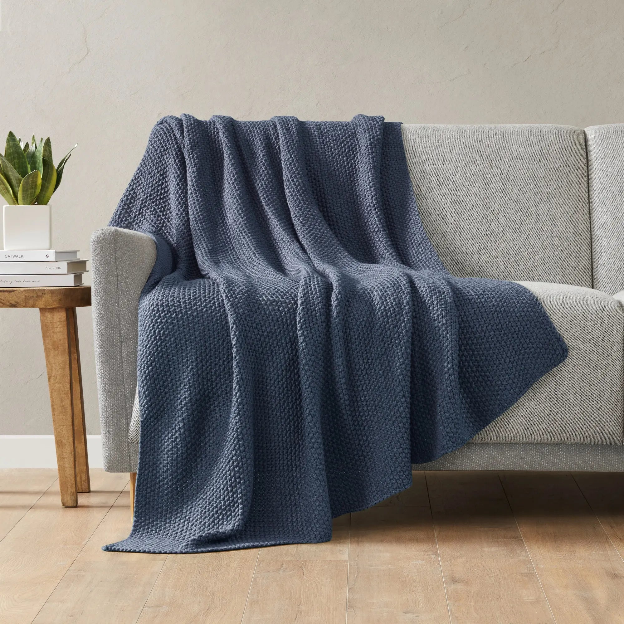 Bree Knit Throw Deep Blue