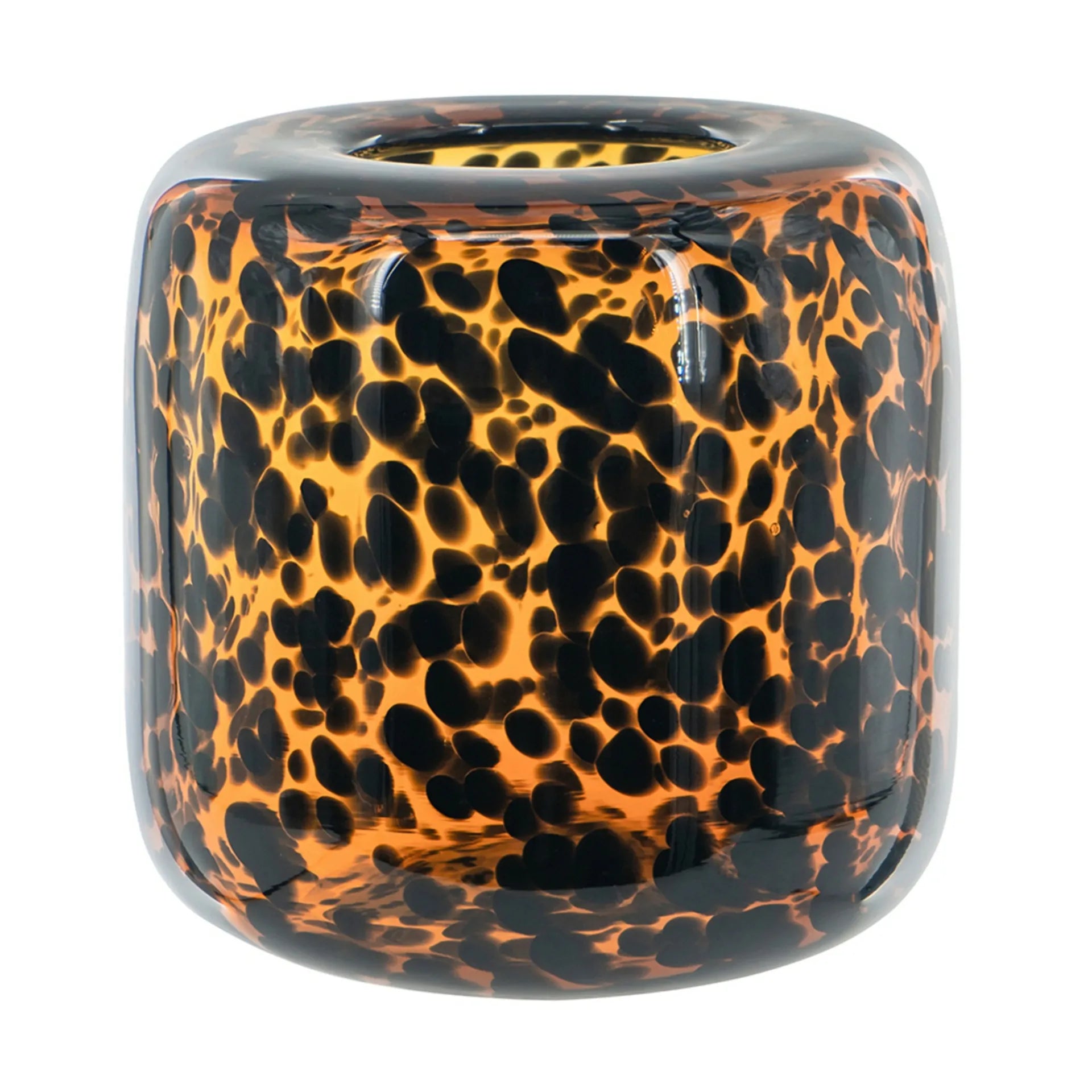 Brown and Amber Cheetah Print Glass Vase 7.9 Inch Short Cylinder Planter