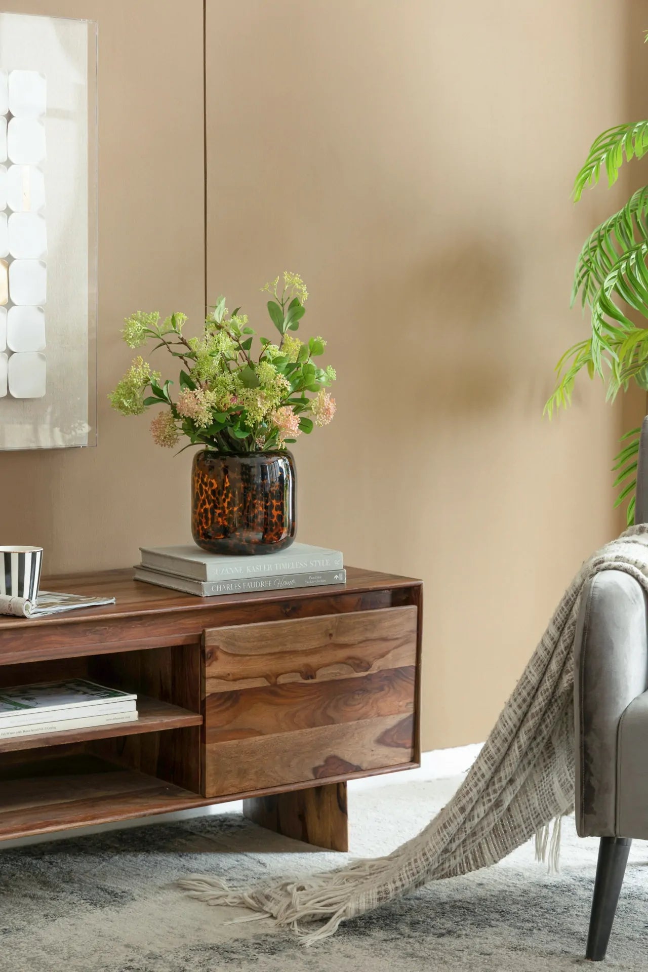 Brown and Amber Cheetah Print Glass Vase 7.9 Inch Short Cylinder Planter