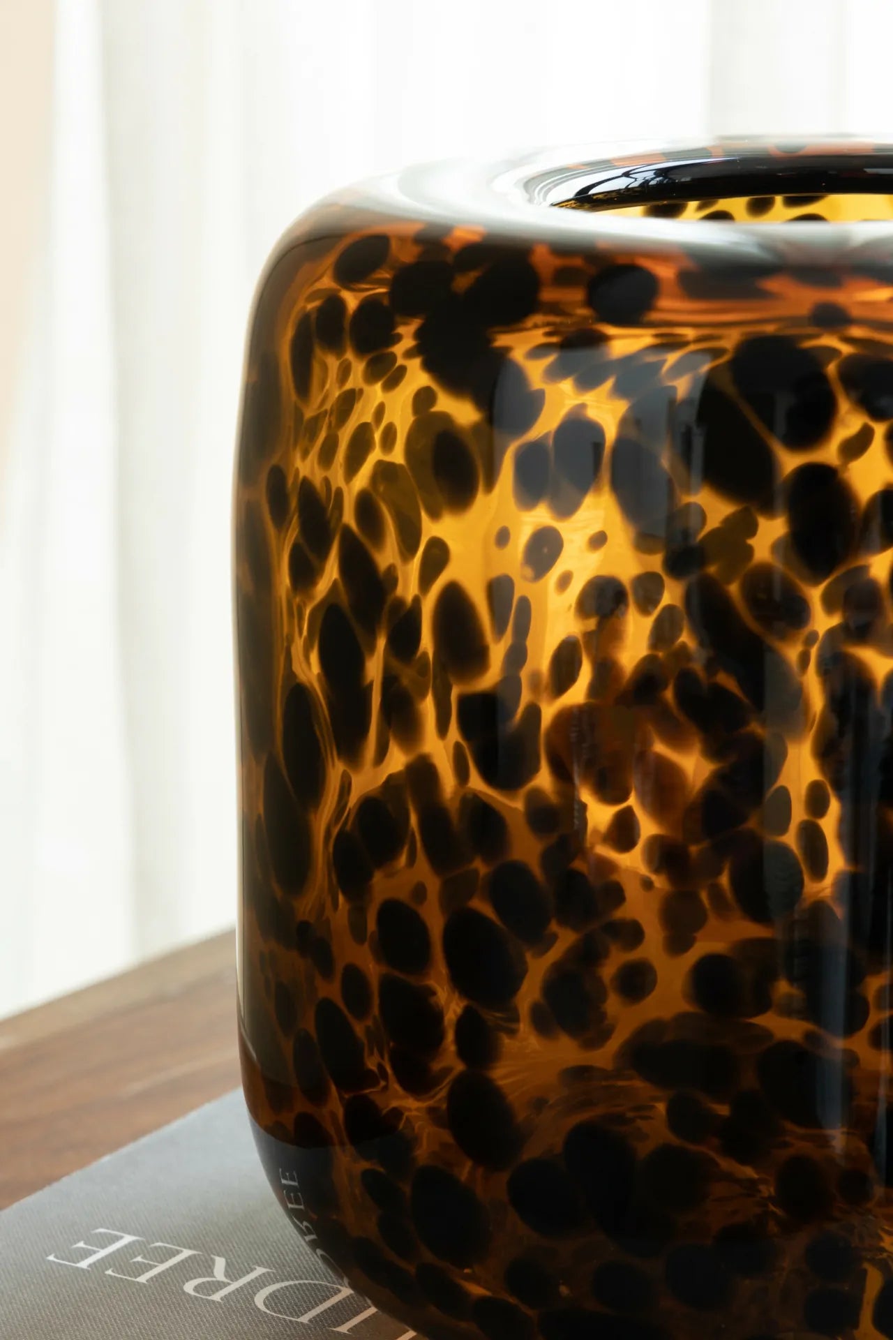 Brown and Amber Cheetah Print Glass Vase 7.9 Inch Short Cylinder Planter
