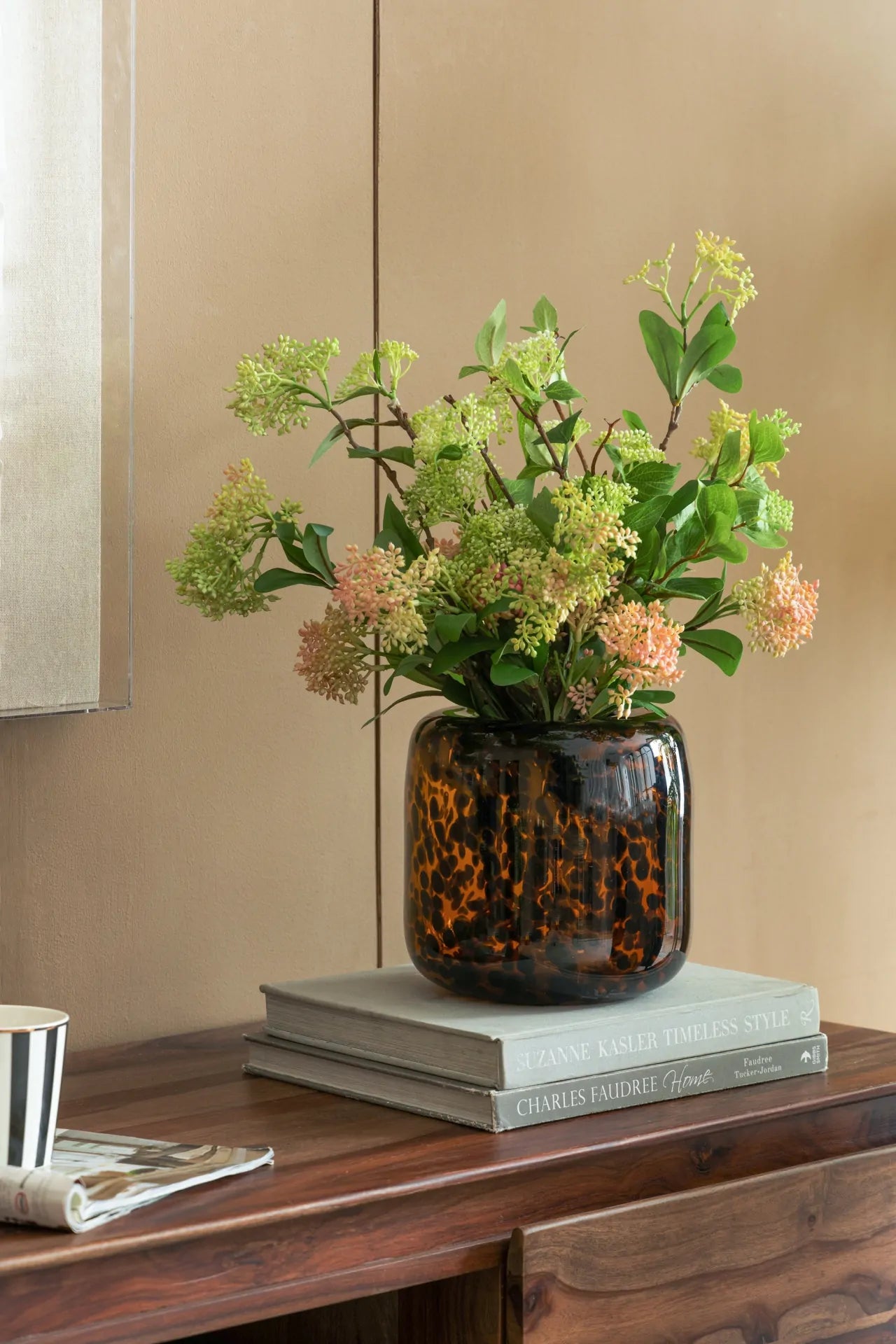 Brown and Amber Cheetah Print Glass Vase 7.9 Inch Short Cylinder Planter