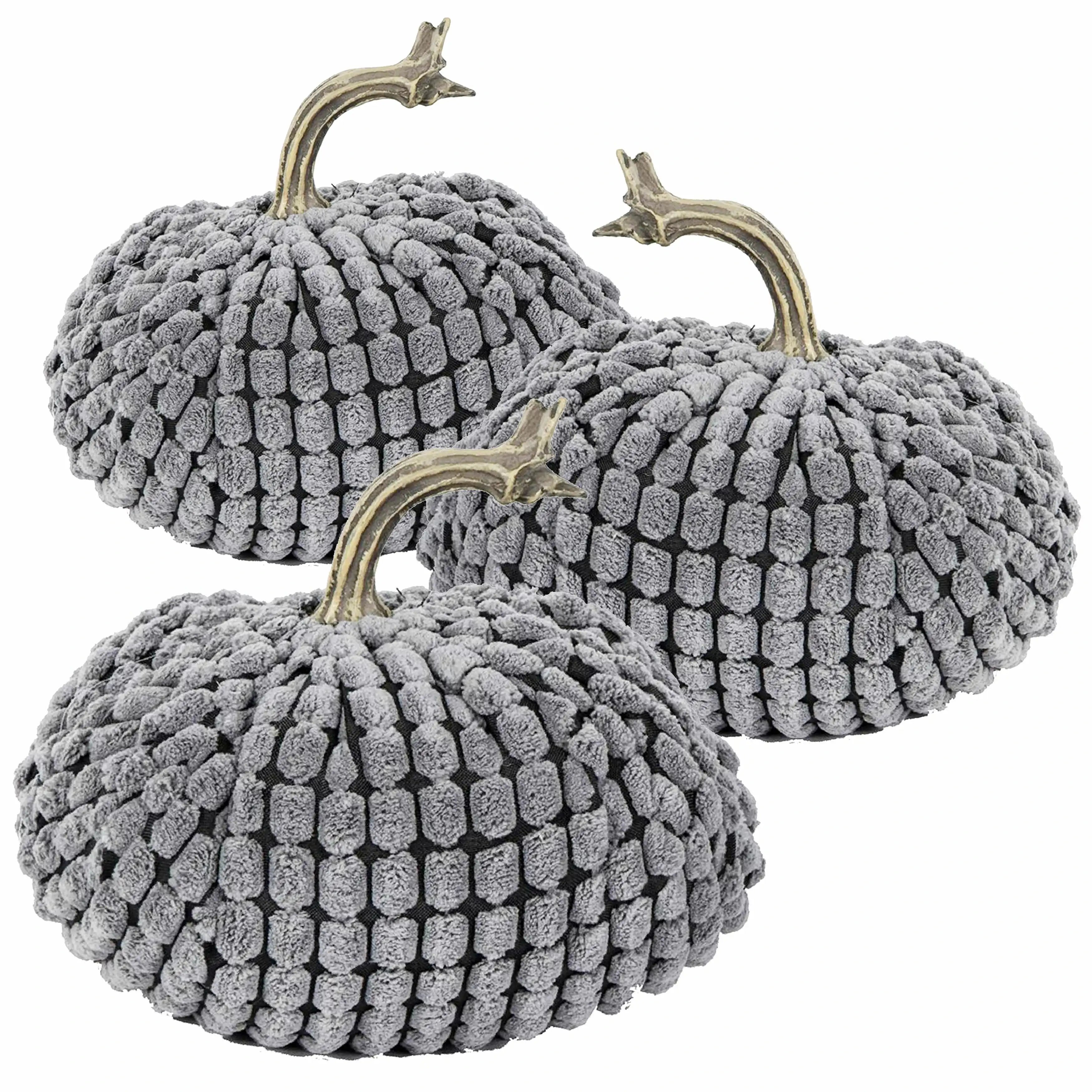 Chenille Weighted Pumpkin Gray Set of 3