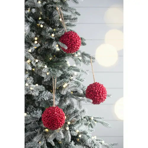Christmas Berry Ornaments Set of 3 Red Berry Balls for Holiday Decor