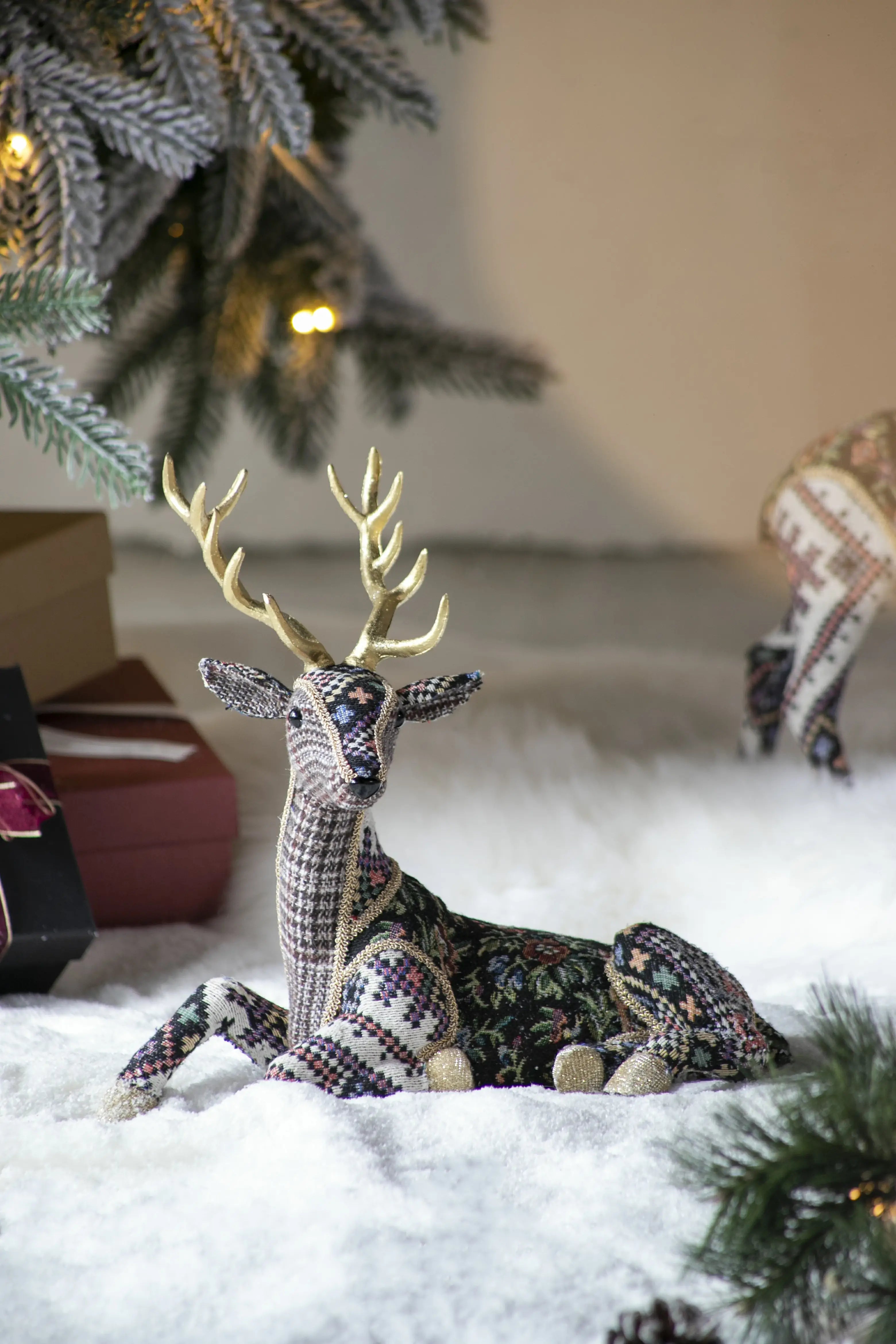 Christmas Decor 12 Inch Velvet Foam Sitting Deer