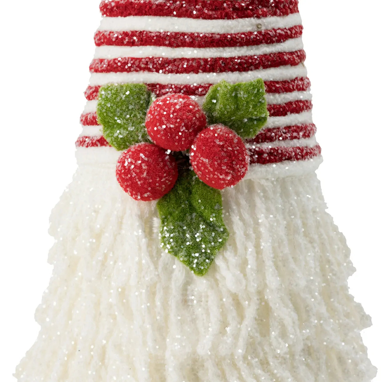 Christmas Yarn Cones Red White Frosted with Holly Berry Decor 2Pack