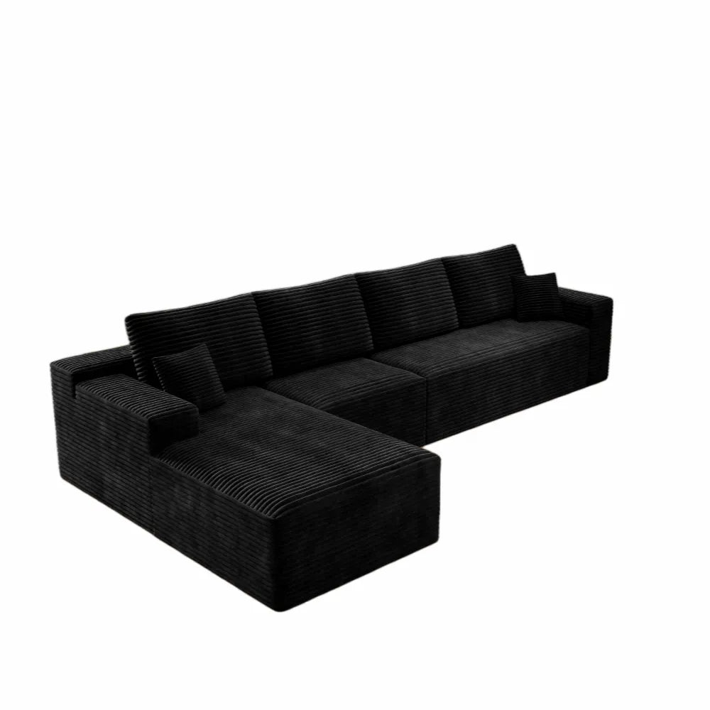 Corduroy Sectional Sofa L-Shape Chaise Boneless Pet-Friendly Couch
