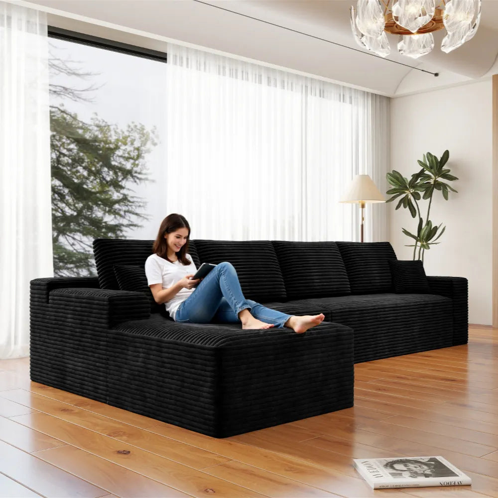 Corduroy Sectional Sofa L-Shape Chaise Boneless Pet-Friendly Couch