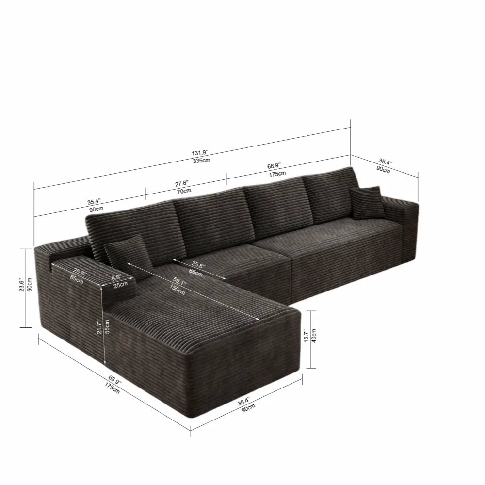 Corduroy Sectional Sofa L-Shape Chaise Boneless Pet-Friendly Couch