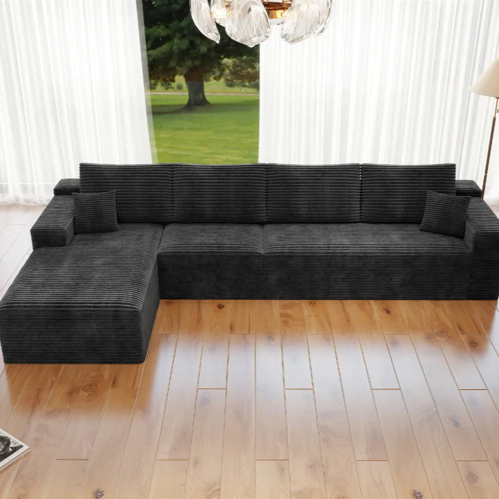 Corduroy Sectional Sofa L-Shape Chaise Boneless Pet-Friendly Couch