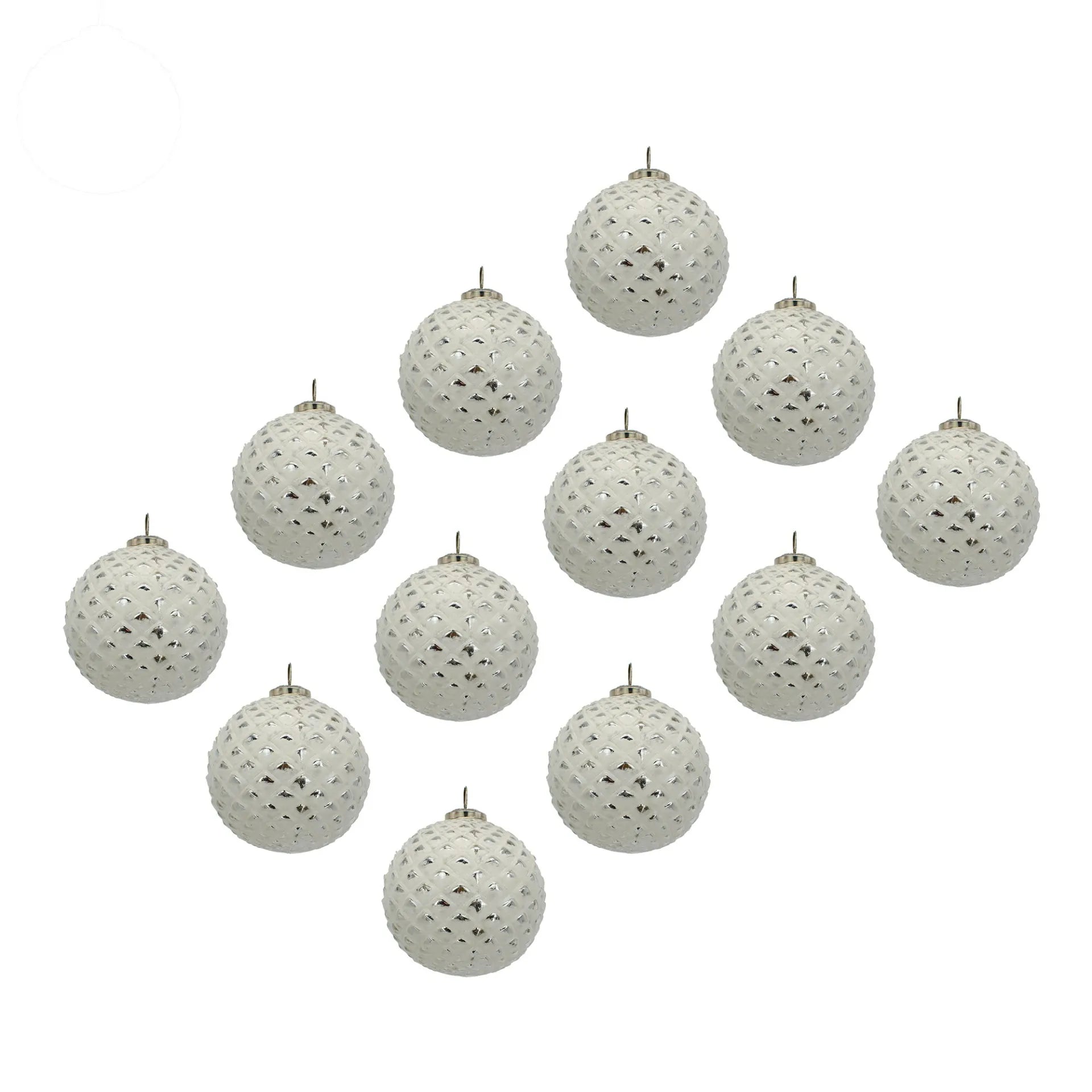 Frosted Glass Christmas Baubles with 3D Diamond Design 12 Pack