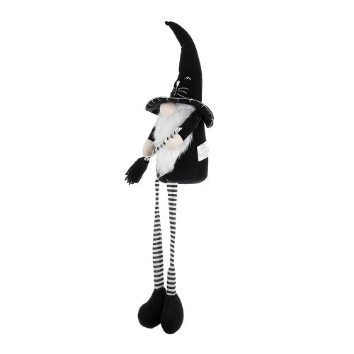Fabric Sitting Gnome With Broomstick&Long Legs Halloween Decor