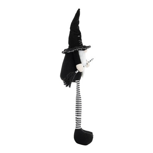 Fabric Sitting Gnome With Broomstick&Long Legs Halloween Decor