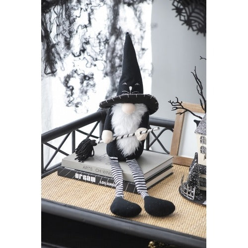 Fabric Sitting Gnome With Broomstick&Long Legs Halloween Decor