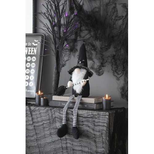 Fabric Sitting Gnome With Broomstick&Long Legs Halloween Decor