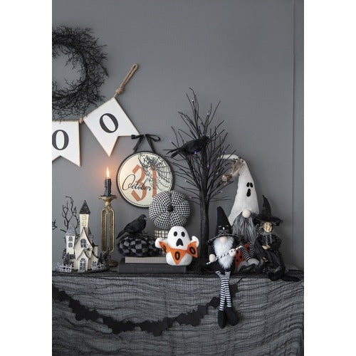 Fabric Sitting Gnome With Broomstick&Long Legs Halloween Decor