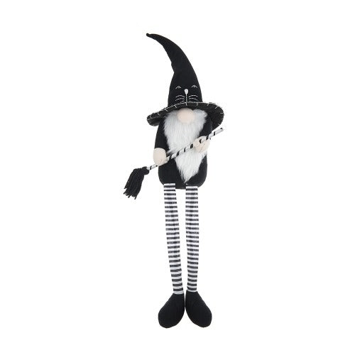 Fabric Sitting Gnome With Broomstick&Long Legs Halloween Decor