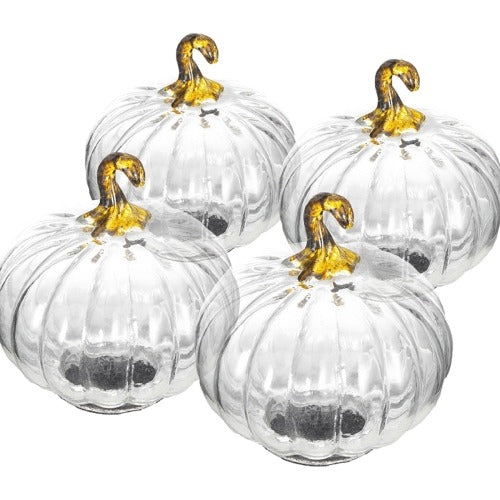 4 Pcs Fall Glass Pumpkin Ornaments – Thanksgiving & Harvest Decor