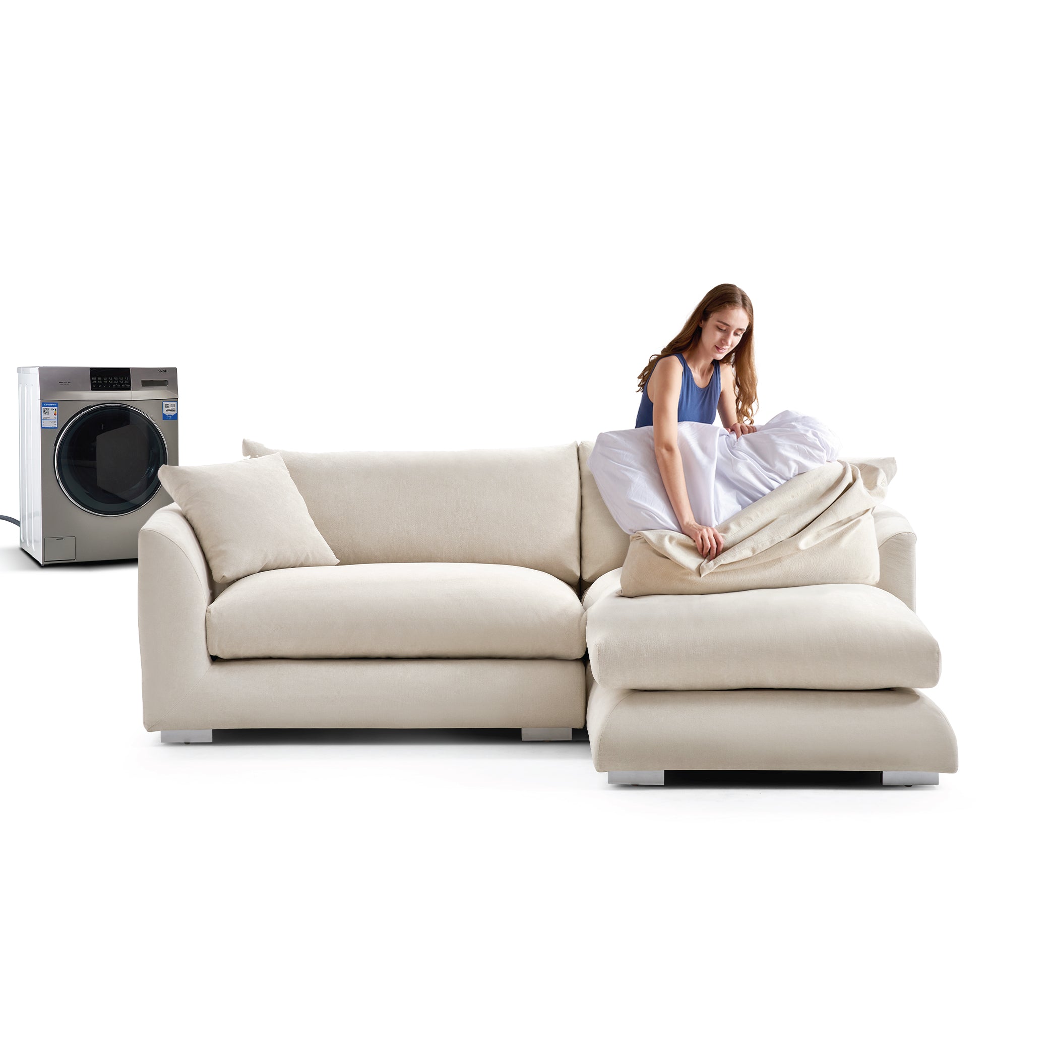 Feathers Sectional Couch Chaise Lounge 88-170 Inches