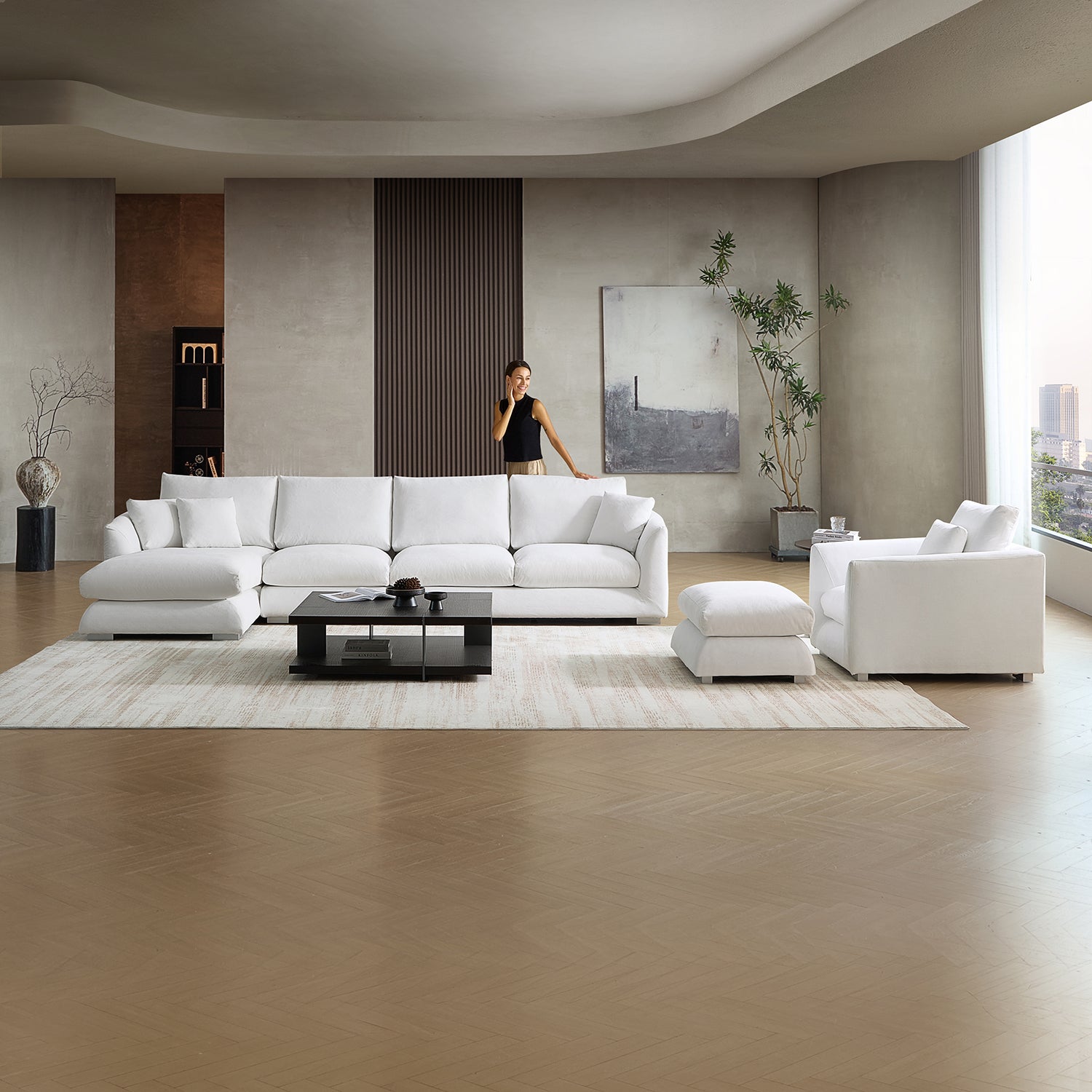 Feathers Washable Couch Sectional Set 142 Inches