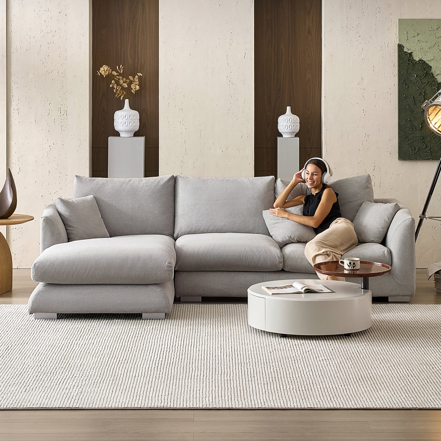 Feathers Sectional Couch Chaise Lounge 88-170 Inches