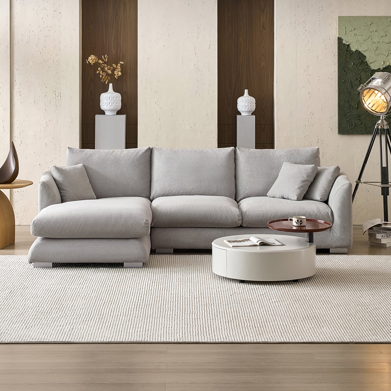 Feathers Sectional Couch Chaise Lounge 88-170 Inches