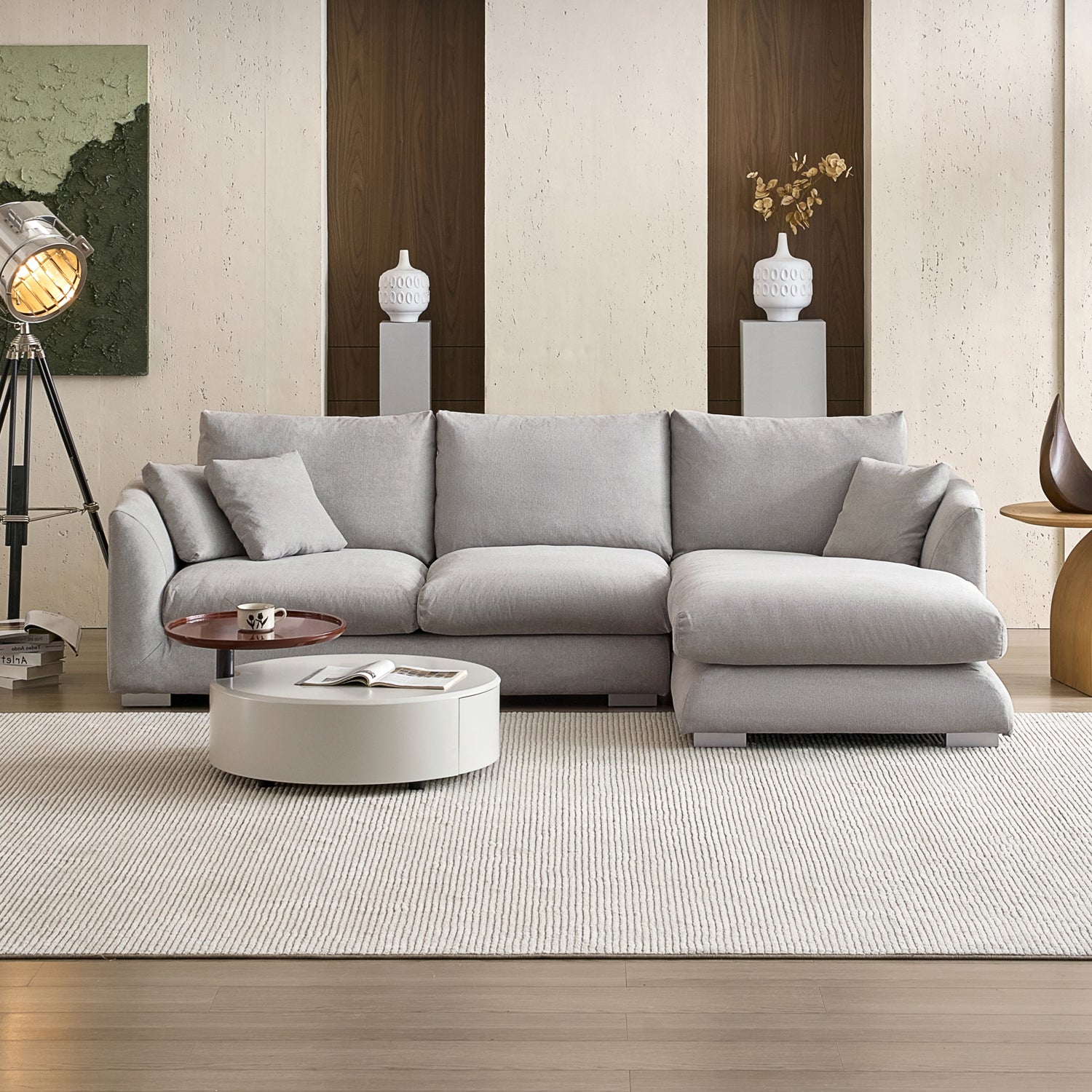 Feathers Sectional Couch Chaise Lounge 88-170 Inches