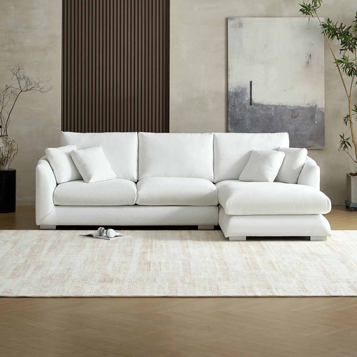 Feathers Sectional Couch Chaise Lounge 88-170 Inches