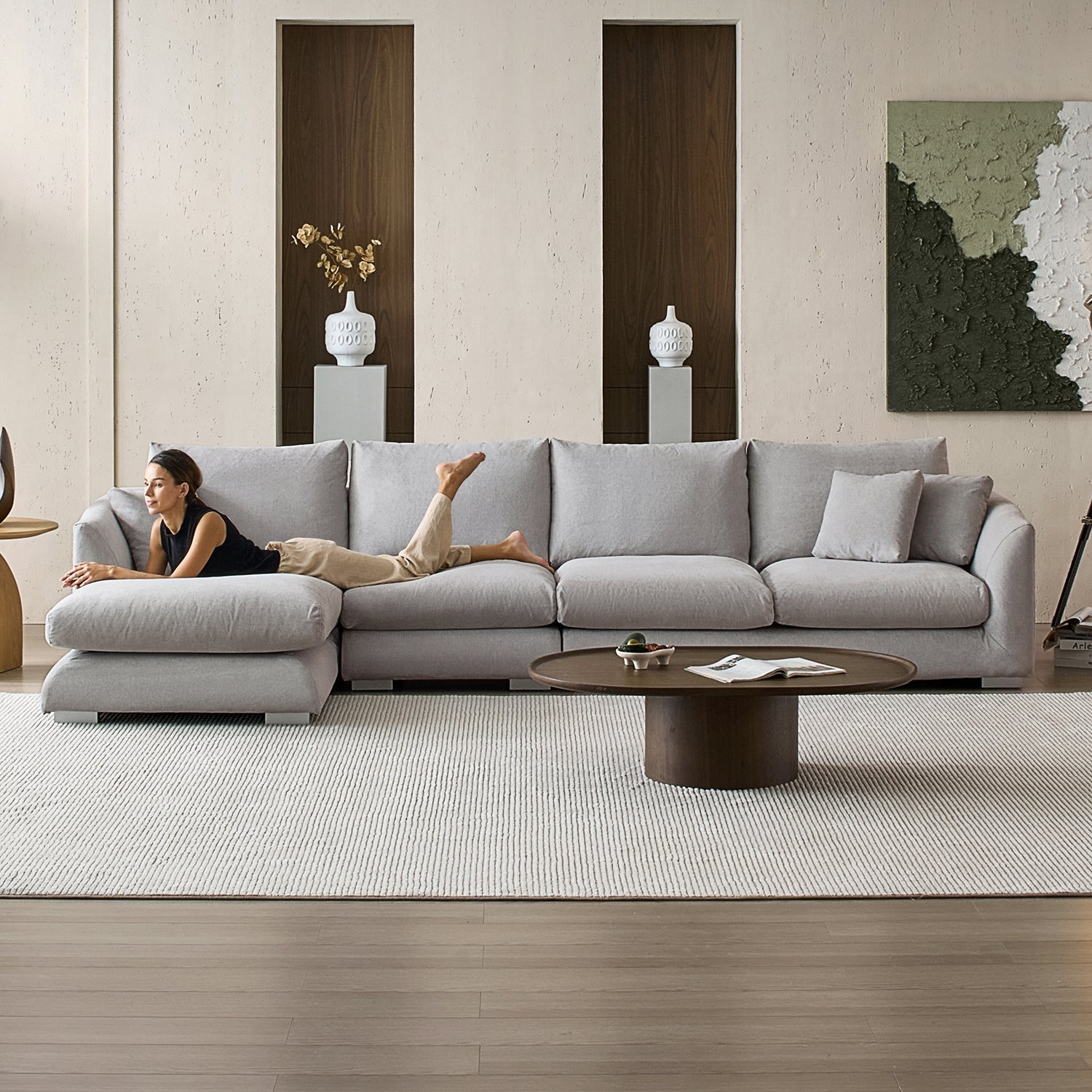 Feathers Sectional Couch Chaise Lounge 88-170 Inches