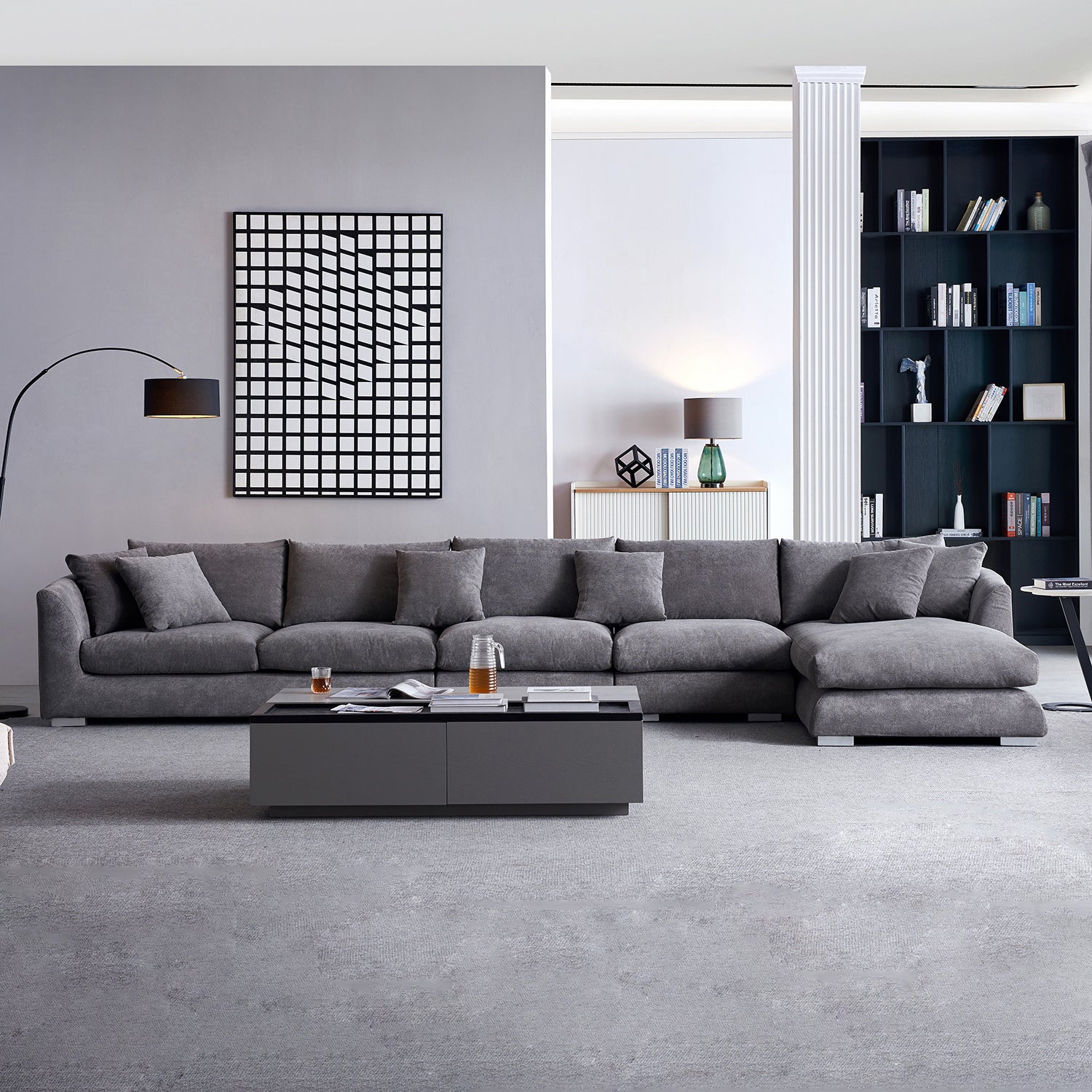 Feathers Sectional Couch Chaise Lounge 88-170 Inches