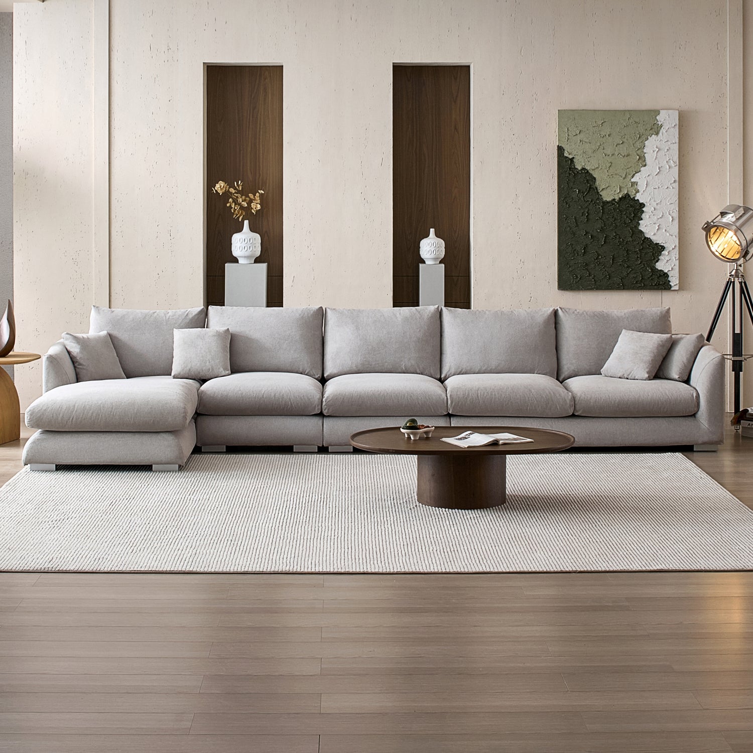 Feathers Sectional Couch Chaise Lounge 88-170 Inches
