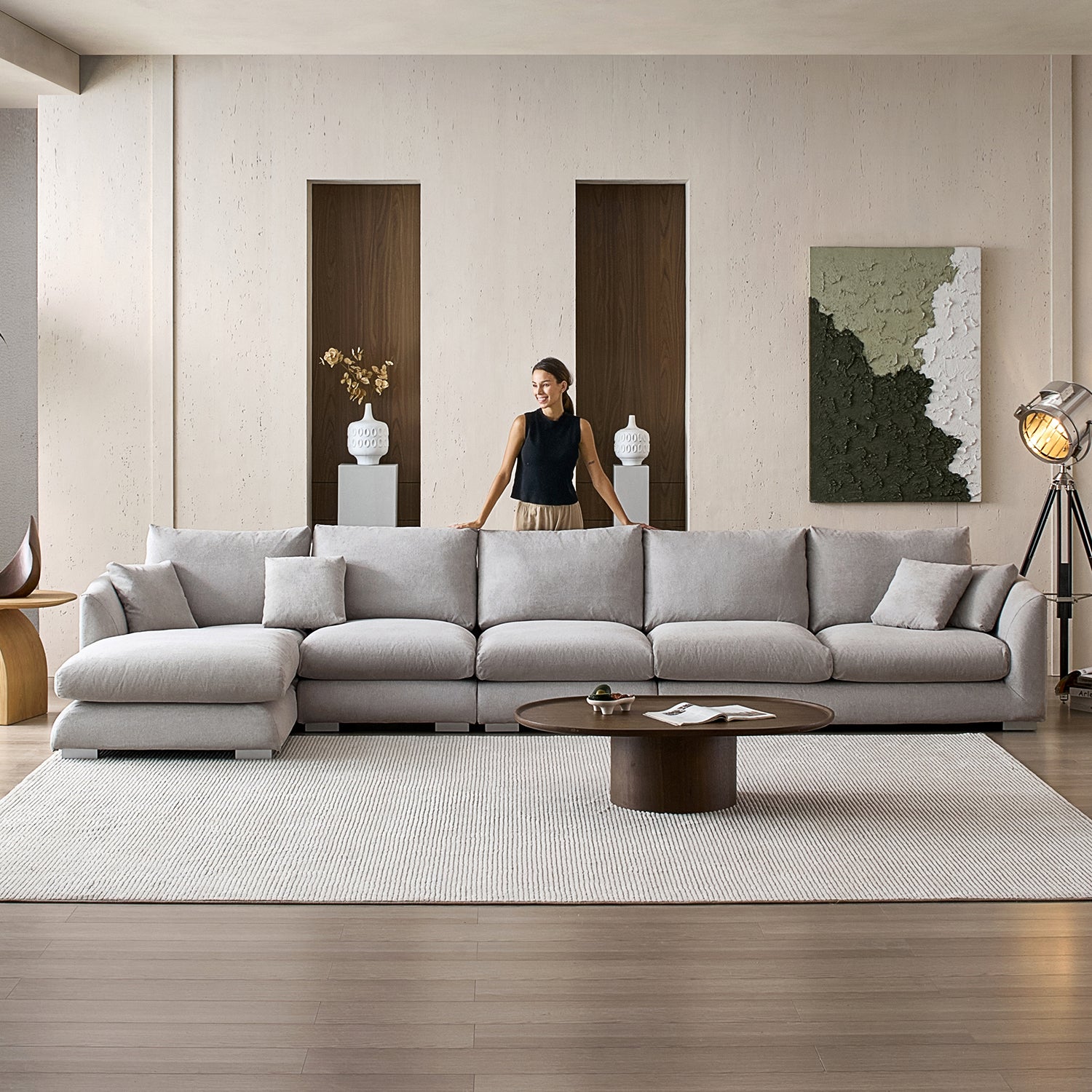 Feathers Sectional Couch Chaise Lounge 88-170 Inches