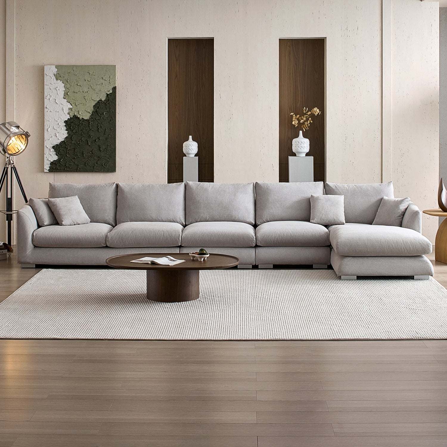 Feathers Sectional Couch Chaise Lounge 88-170 Inches