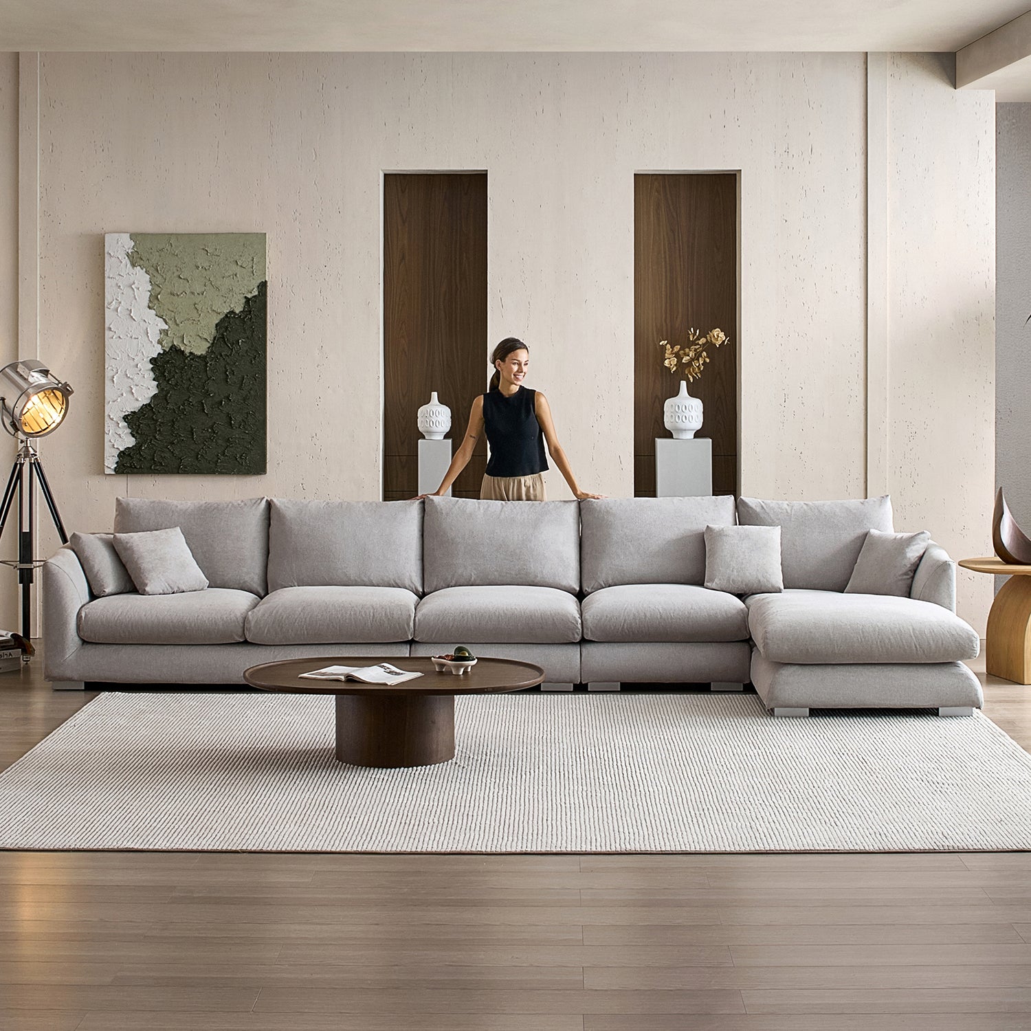 Feathers Sectional Couch Chaise Lounge 88-170 Inches