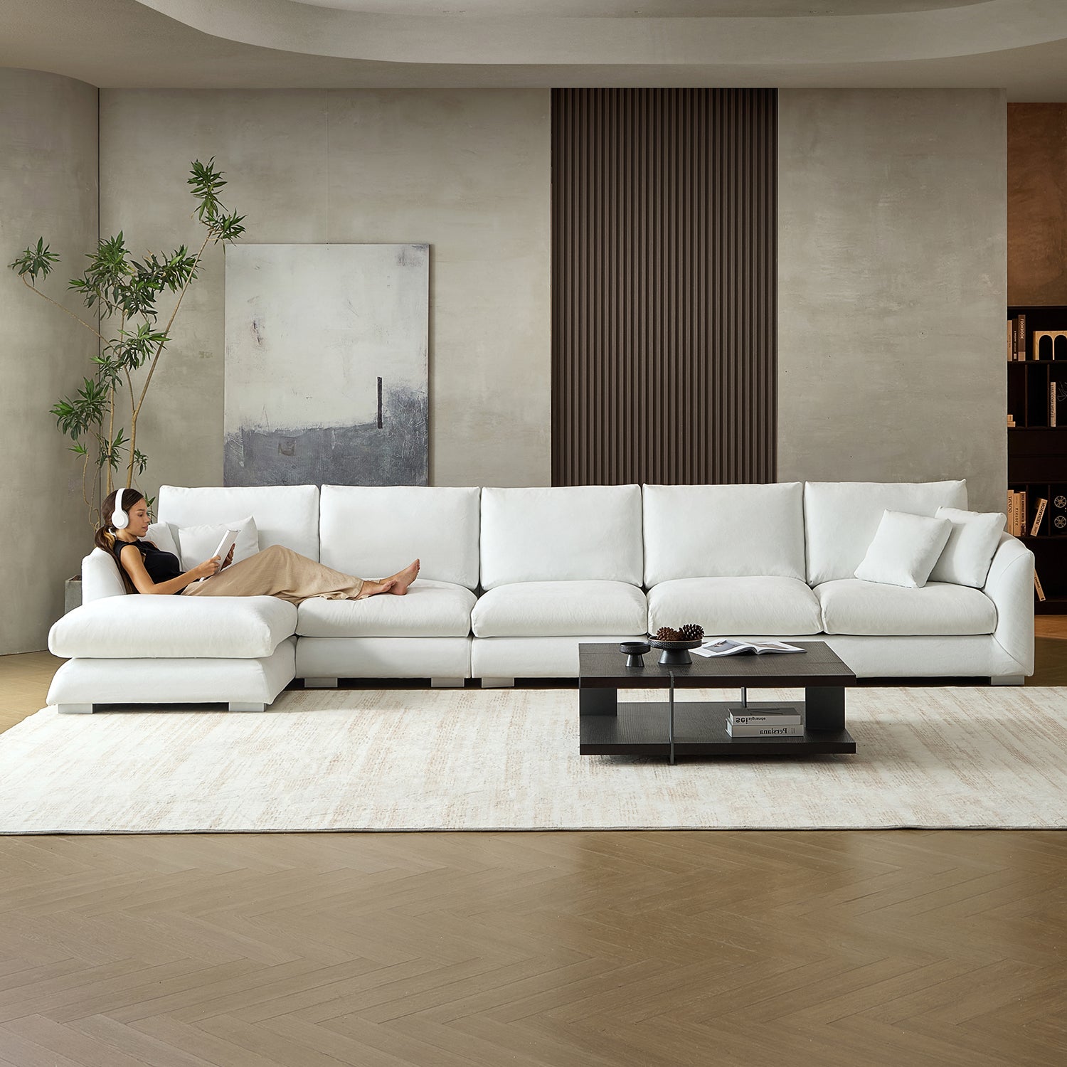 Feathers Sectional Couch Chaise Lounge 88-170 Inches