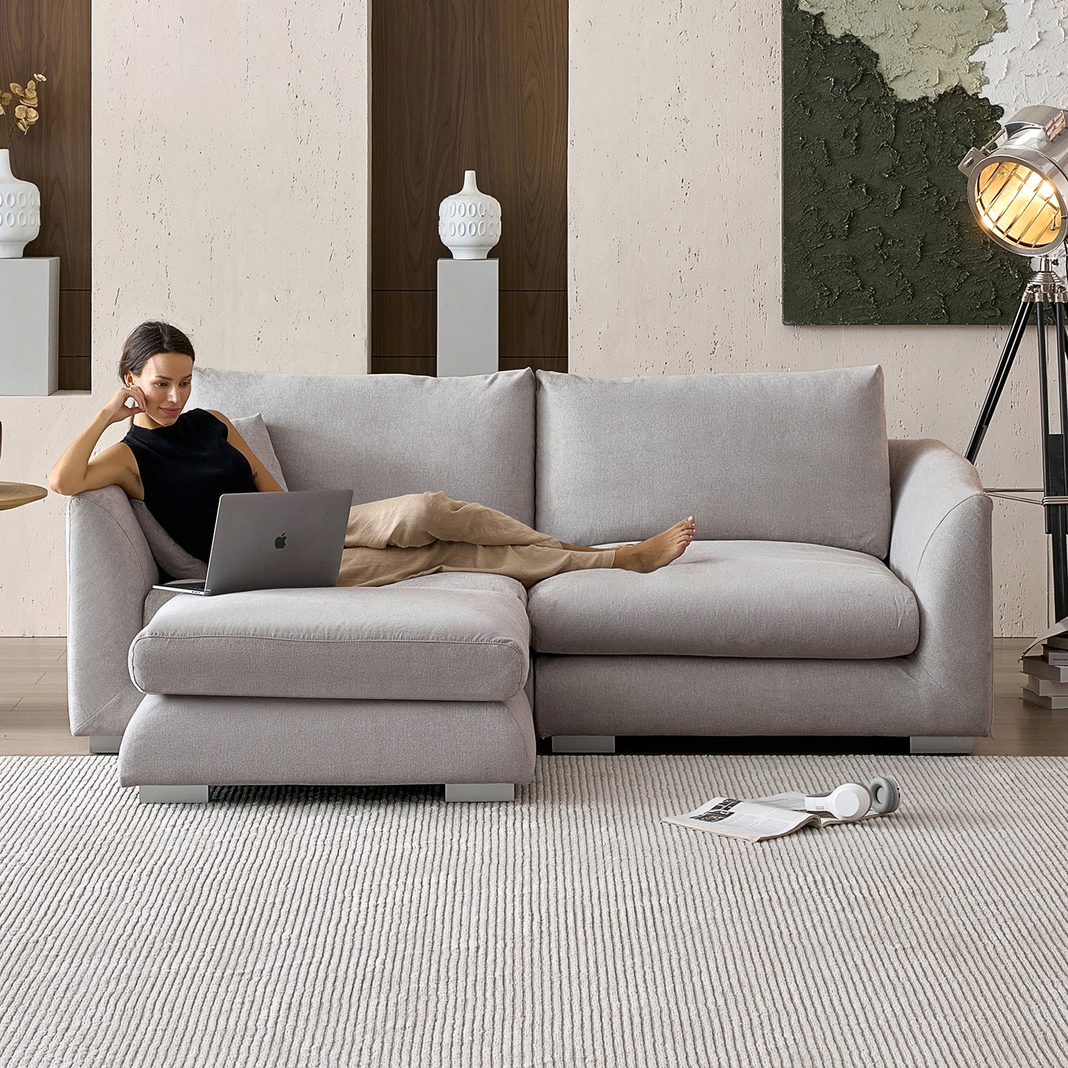 Feathers Sofa with Ottoman 84-103 Inches