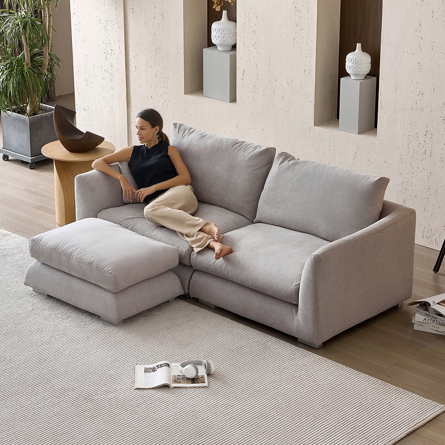 Feathers Sofa with Ottoman 84-103 Inches