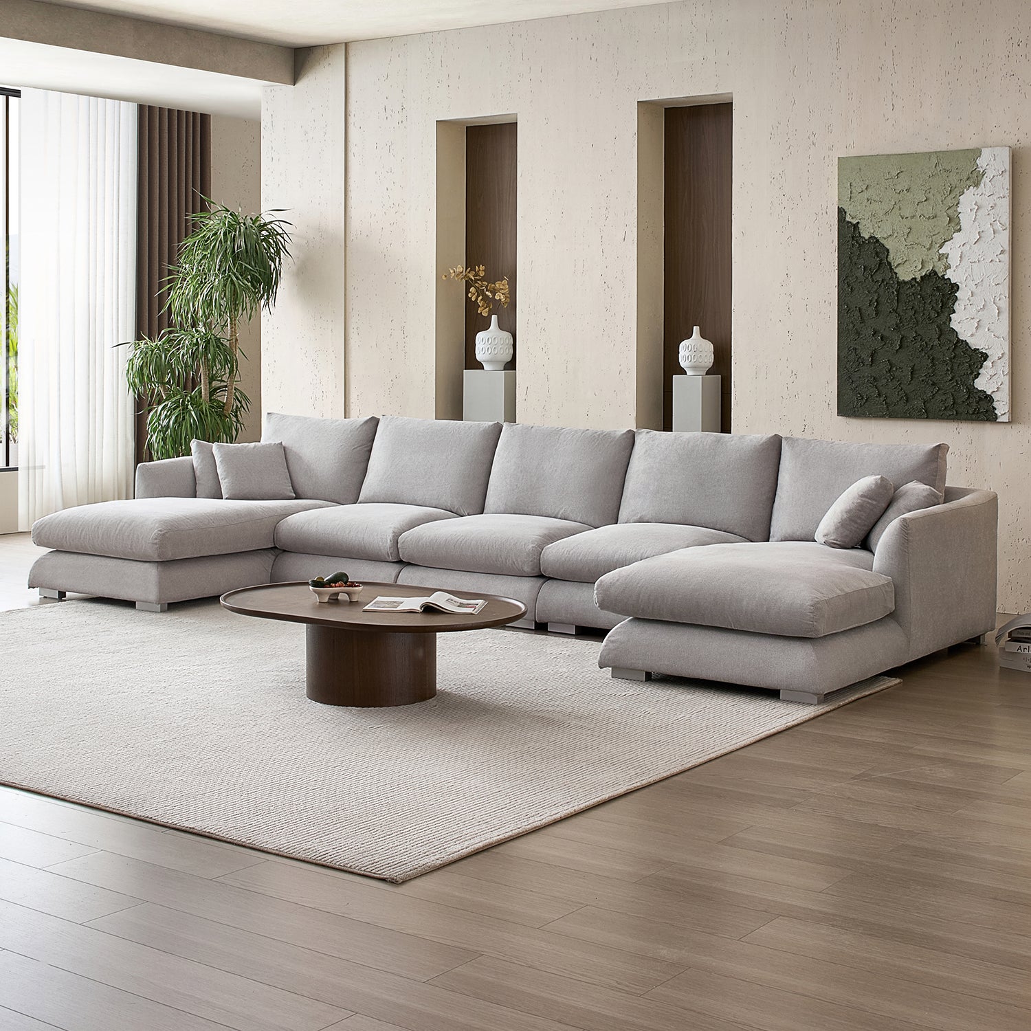 Feathers U-Shaped Sectional Couch 140-200 Inches