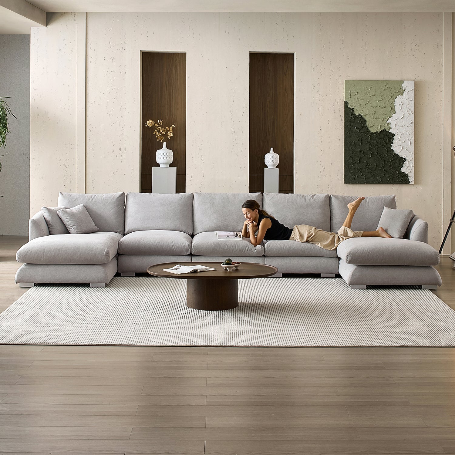 Feathers U-Shaped Sectional Couch 140-200 Inches