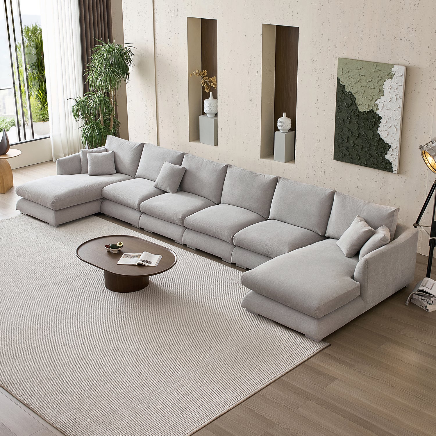 Feathers U-Shaped Sectional Couch 140-200 Inches