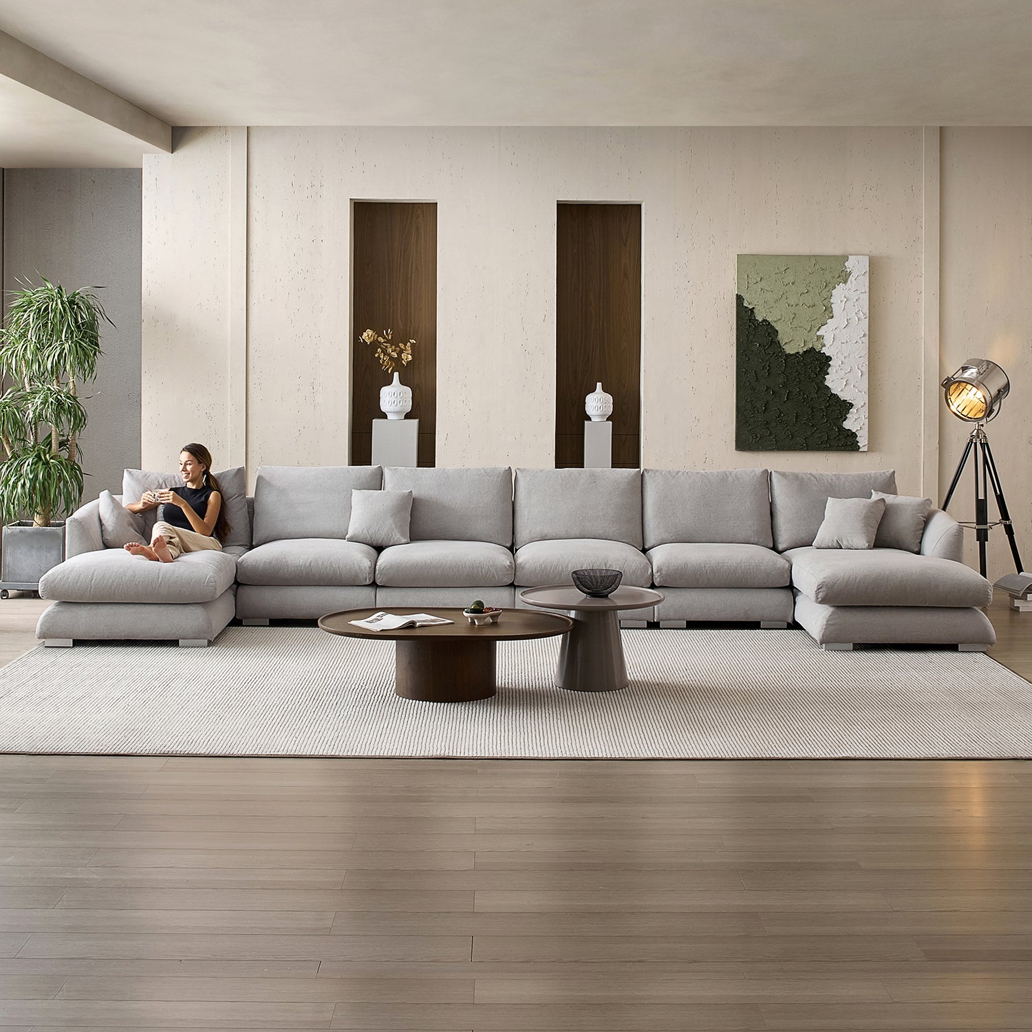 Feathers U-Shaped Sectional Couch 140-200 Inches