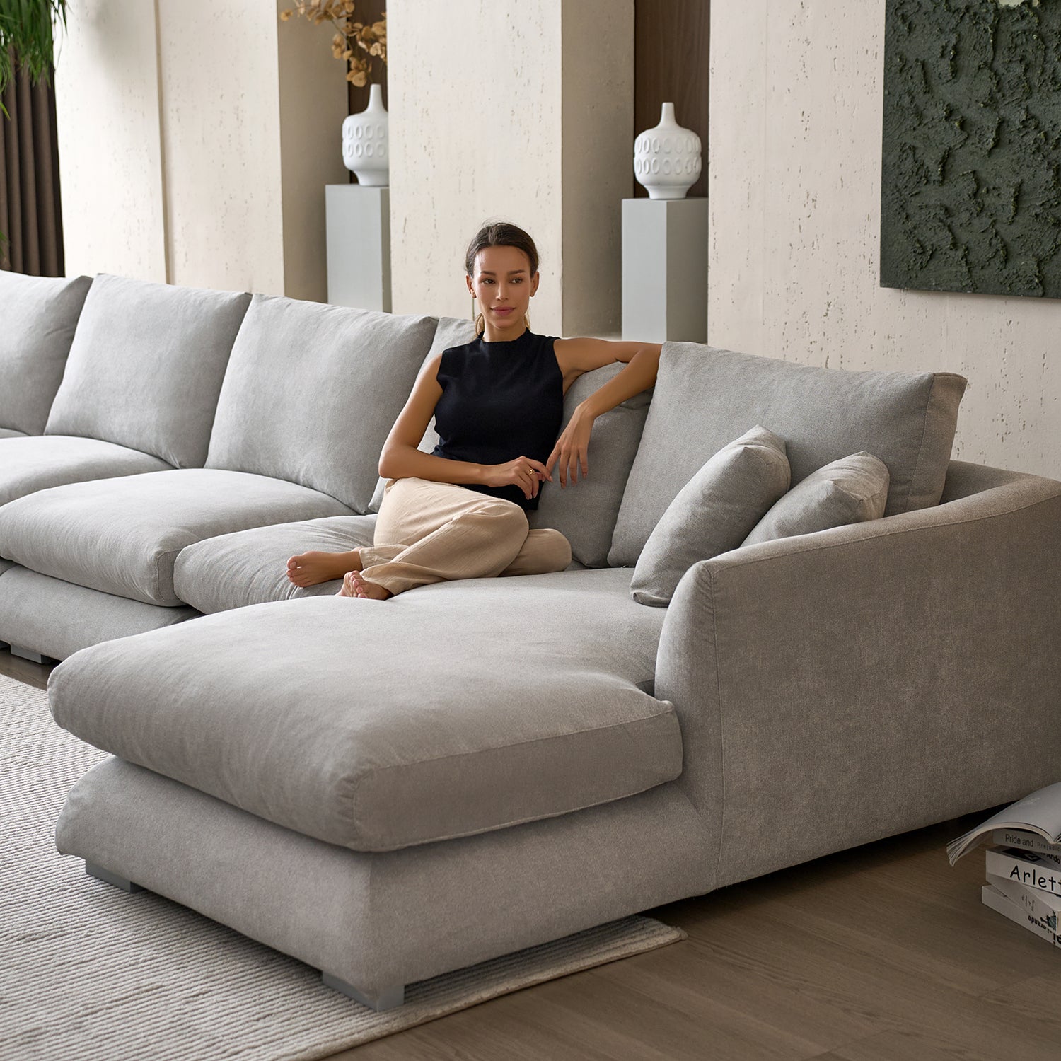 Feathers U-Shaped Sectional Couch 140-200 Inches