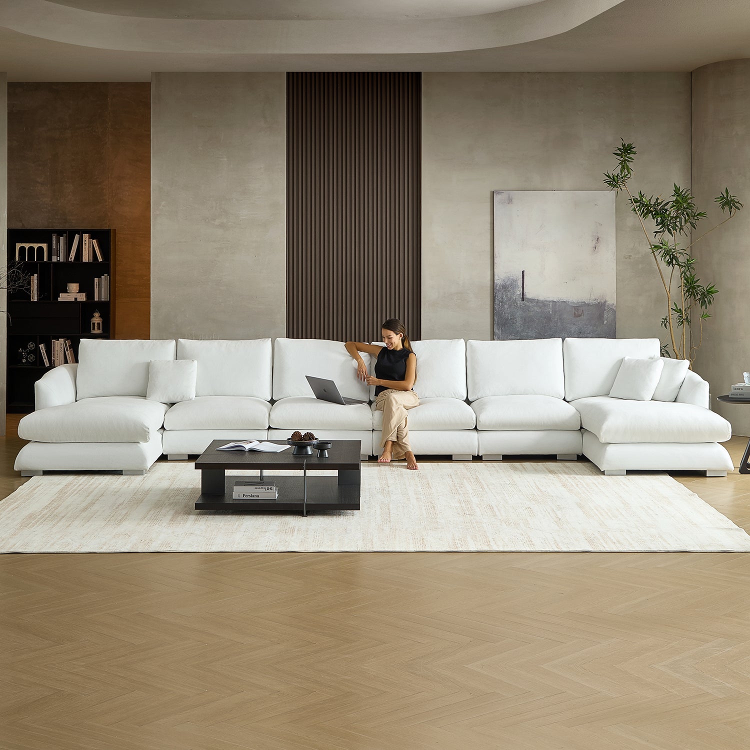 Feathers U-Shaped Sectional Couch 140-200 Inches