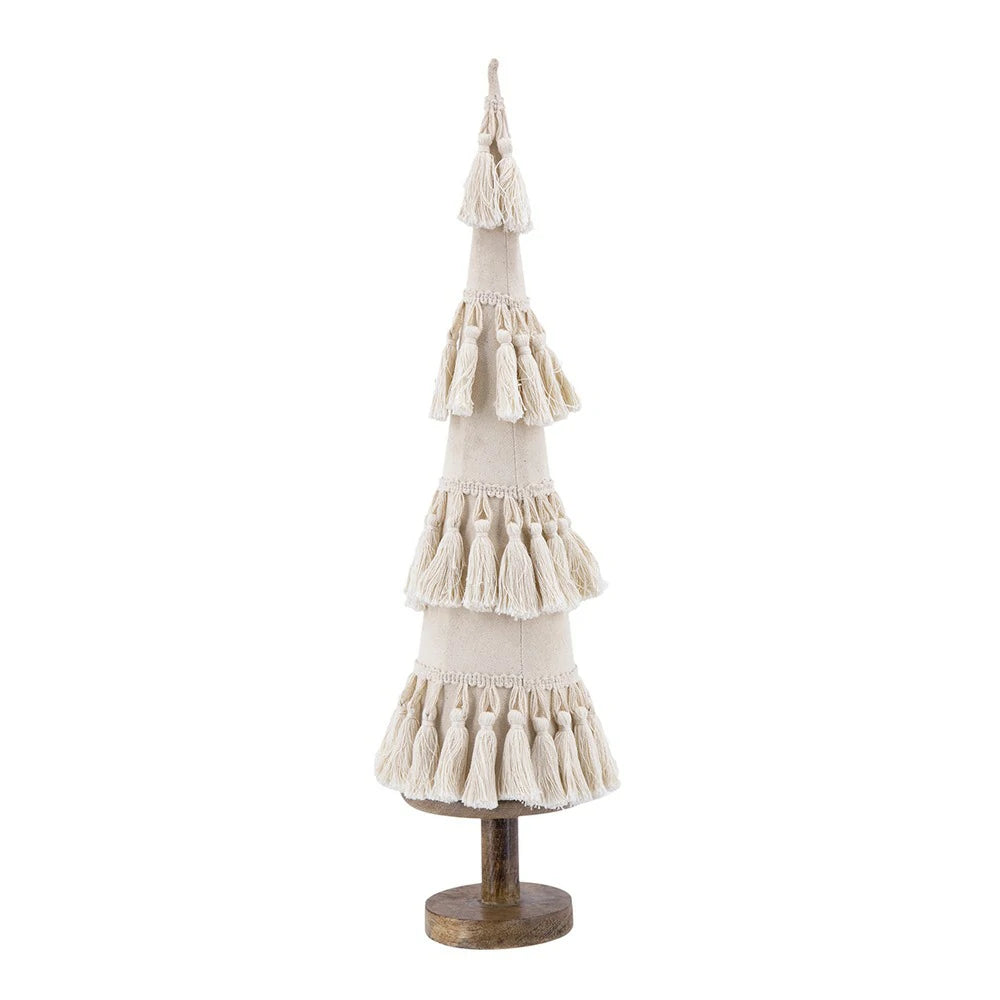 Fringed Cone Decor with Wooden Base